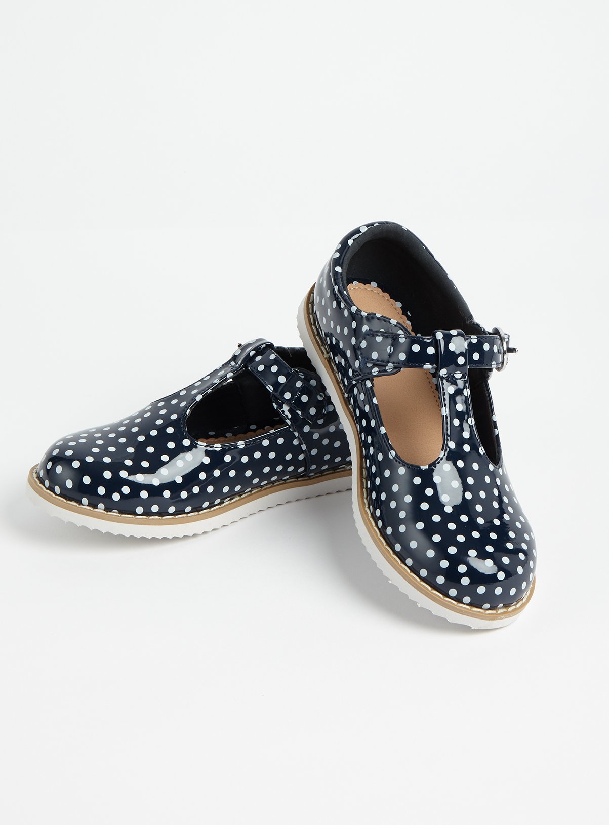 navy blue and white polka dot shoes